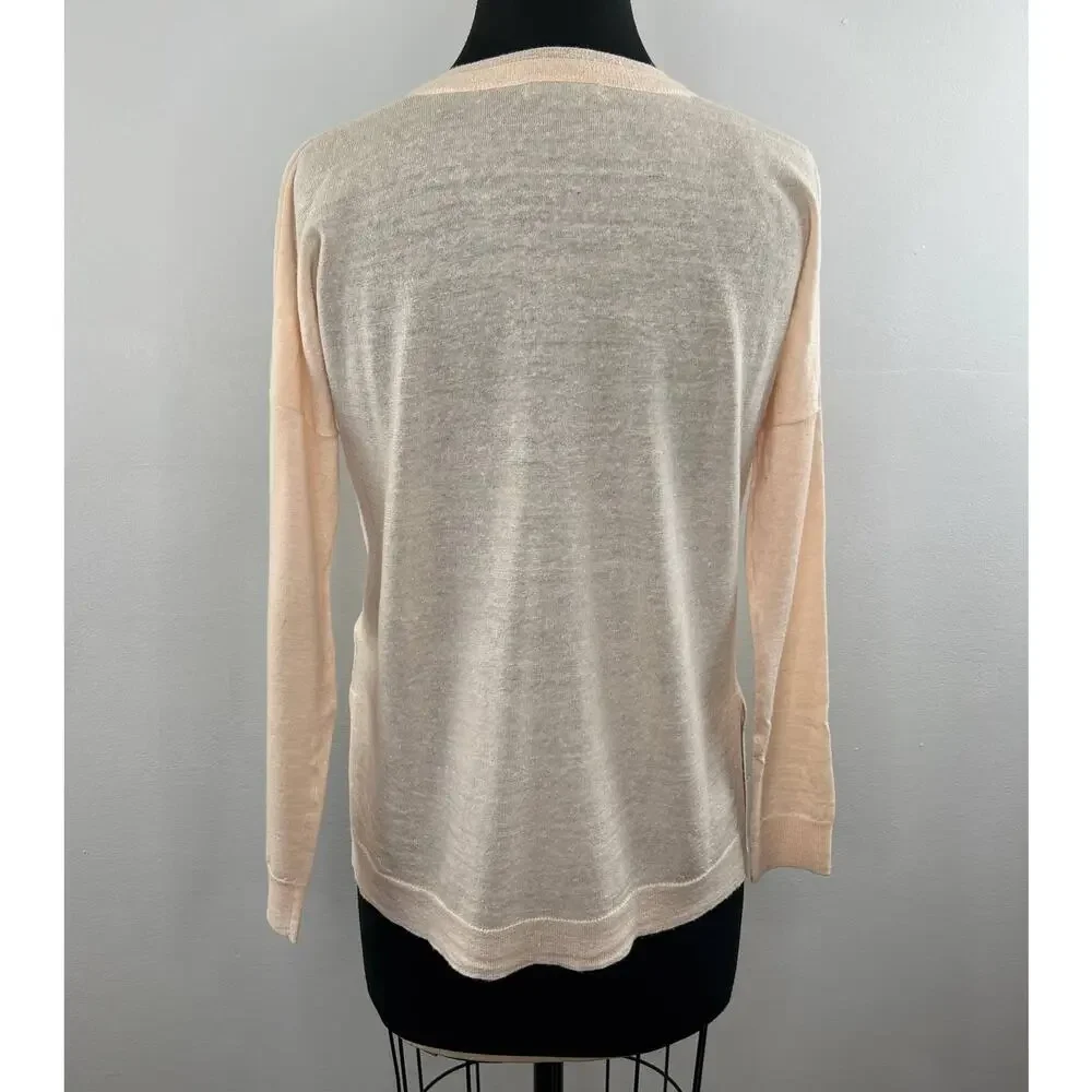J. Crew Cream Long Sleeve V-Neck Merino Wool-Linen Blend Pullover Sweater Sz XS